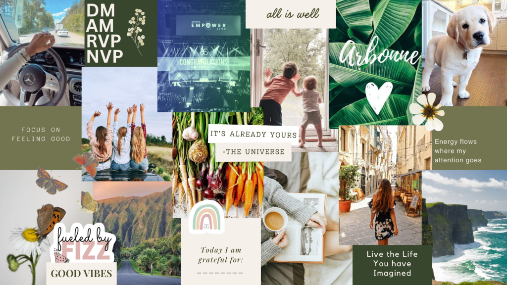 Casey's vision board with her Arbonne, life, and family goals.